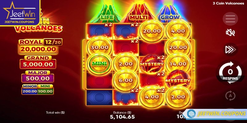 3 Coin Volcanoes JeetWin – Nổ hũ núi lửa , rinh vàng về tay 2 Trong 3 Coin Volcanoes, mỗi biểu tượng đều mang một giá trị