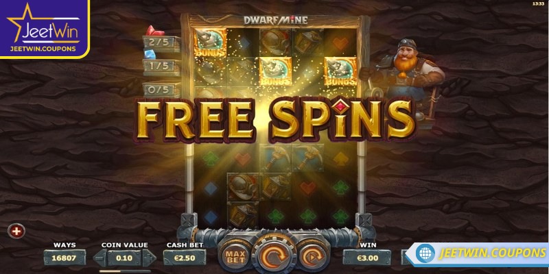 Dwarf Mine JeetWin – Nổ hũ kho báu khổng lồ dưới lòng đất 3 Hai vòng quay miễn phí đặc biệt tại Dwarf Mine JeetWin